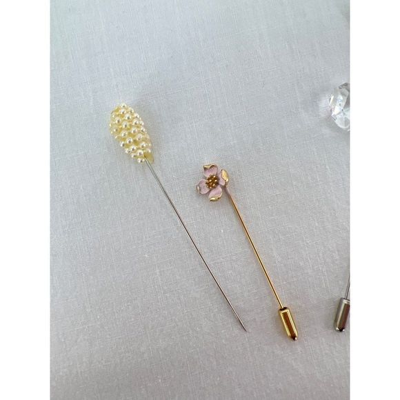 Vintage Pearl Flower Dangle Hat Lapel Pin Lot 4 - Picture 3 of 6